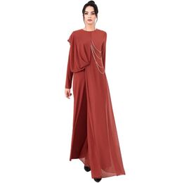 Women's Jumpsuits & Rompers 2023 Chiffon Women Party Fashion Muslim Clothing Tassel Long Sleeve Elegant Straight