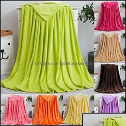Blankets Coral Fleece Blanket Solid Colour Flannel Winter Warm Soft Bedroom Throw Portable Light Weight Quilt Drop Delivery 2 Dhqki