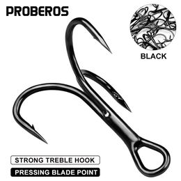 Fishing Hooks PROBEROS 50PCS Fishing Hooks 2#-4# Black Barbed Triple FISHHOOK Overstriking Fishing Tackle High Carbon Steel Treble Hooks P230317