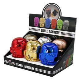 Latest Colourful Skull Ashtrays Dry Herb Tobacco Cigarette Holder Portable Automatic LED Decorate Lighting Innovative Design CAR Ashtray Container DHL