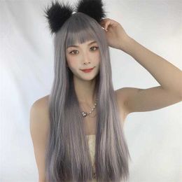 Wig Female Straight Bangs Long Black Hair Temperament Face Repair High