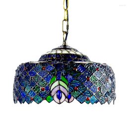 Pendant Lamps Blue Peacock Color Chandelier Retro Led Glass Lamp Living Room Bedroom Tiffany Eye Protection Decorative Lighting