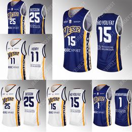 Custom 92 White Metropolitans Steeve Ho You Fat French Basketball Jersey Mets Metro 92 # 15 Away Blue Jerseys Hombres Mujeres Jóvenes