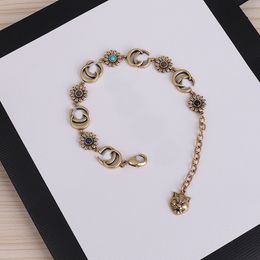 Luxury Design Bangles Copper Brass Brand Letter Bracelet Chain Women 18K Gold Plated Crystal Rhinestone Wristband Link Chain Couple Gifts Jewerlry Accessories