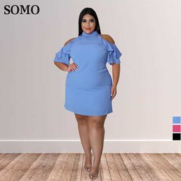 Plus Size Dresses Fahsion Ruffles Women Clothing Sexy Off Shoulder Mini Dress Summer Party Club Wear Wholesale Dropshipping 230307