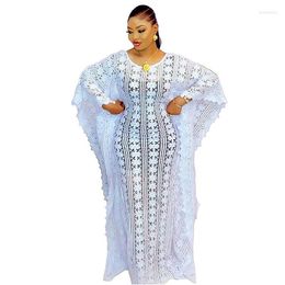 Ethnic Clothing African Boubou Dress Summer Elegent Women O-neck Long Sleeve Lace Robes Dresses For
