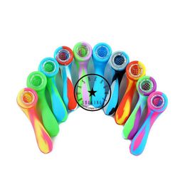 Pretty Colourful Silicone Pipes Herb Tobacco Oil Rigs Glass Multihole Philtre Spoon Bowl Handpipes Innovative Smoking Cigarette Hand Holder Tube DHL