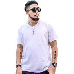 Men's T Shirts T-Shirt For Men 2023 Large Size 7XL Solid Colour Cotton Short-Sleeve V-Neck Black