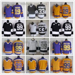 Movie Vintage Hockey Jersey Retro CCM Embroidery 99 Wayne Gretzky Jersey 33 Marty McSorley 19 Butch Goring Blank Yellow Jerseys