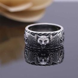 2023 Designer New Ring Vatican S925 Sterling ancient light luxury relief Plain Silver Tiger head ring for men and women