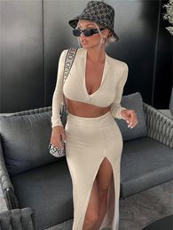 Women's Tracksuits Wsevypo Women Fall Two-Piece Skirt Suits Street Style Casual Outfits Female Long Sleeve Zip Up Crop Tops Wrap Bodycon