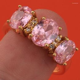 Wedding Rings Resplendent Pink Gems Zircon Gold Party Jewelry Solitaire US# Ring Size 6 / 7 8 9 S1895