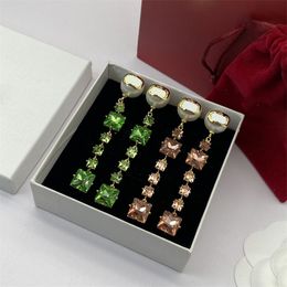 2023-Shiny Square Diamond Studs Pearl Letter Designer Earrings Rhinestone Pendant Eardrops Crystal Dangler With Box