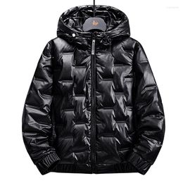 Men's Down Shiny Fabric Jacket Men 2023 Hooded Top Quality White Duck Thick Winter Warm Parka Waterproof Plus Size 5XL