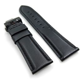 24mm Waxy Black Calf Leather Band 22mm Deployment Folding Clasp Fit For PAM PAM111 Wirstwatch