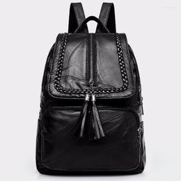 School Bags 2023 Women's PU Leather Backpack Bag Classic Black Waterproof Travel Multi-function Shoulder