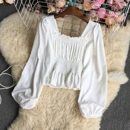 Women's Blouses Puff Sleeve Top White Shirt Long Crop Women Corset Blouse Autumn Winter Clothes Blusas Mujer De Moda 2023 Korean Pink