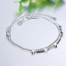 Anklets 925 Silver Beads Curb Chain Anklet For Women Girls Friend Foot Jewelry Bracelet