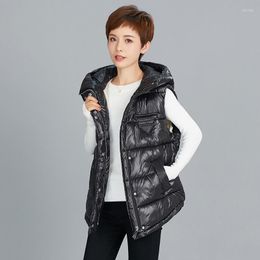 Women's Vests Women's Elegant Winter Vest Cotton Padded Hooded Jacket Female Veats Sleeveless Warm Windproof Waistcoat Fashion Outerwear