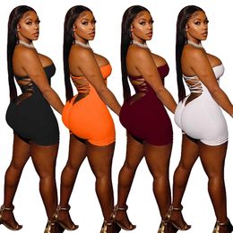 Designer Womens Jumpsuits Backless Bodycon Shorts Romper 2023 Summer Solid Colour Sleeveless Strapless Hollow Out Jumpsuit Sexy Bodysuits For Women