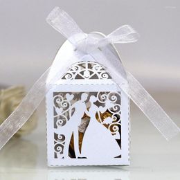 Gift Wrap 50pcs Lase Cut Bride Groom Wedding Sweets Candy Box Guests Boxes Packaging Valentine's Day Mariage Chocolate