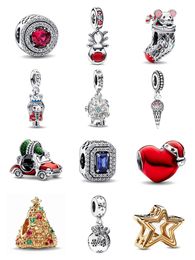 925 silver Fit Pandora Original charms DIY Pendant women Bracelets beads Snowglobe Dangle Charm Metallic Red Christmas Heart