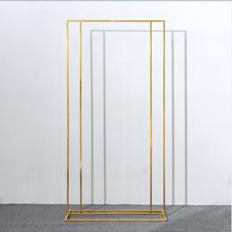 Wedding Arch Square Backdrop balloon Stand Background Shiny Metal Gold Plating Outdoor Artificial Flower Door Shelf Frame 2mx1m