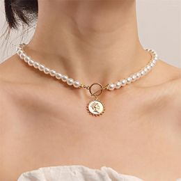 Chains 2023 Luxury Pendant Vintage Pearl Necklaces For Women Gold Color Elegant Charm French Romantic Style Clavicle Jewelry Gift