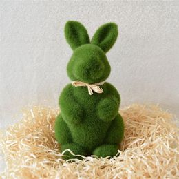 Decorative Figurines Easter Flocked Handmade Artificial Turf Grass Animal Green Moss Home Office Soft Ornament Party Decor Gift