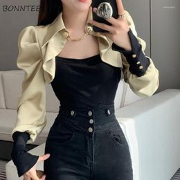 Women's Blouses Women Daily Autumn Korean Fashion Tender Personality Folds Design Slim Fake Two Pieces Chic Y2k Ins Holiday Teens Female