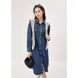 Casual Dresses Denim Dress Women Clothing 80% Cotton Vestido Largo Elegante Para Fiesta Turn-down Collar A-LINE Mid-Calf