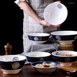 Bowls Chinese Style Blue And White Porcelain Ramen Bowl Simple Tableware Kitchen Dining Bar Home Decor Instant Soup Noodle