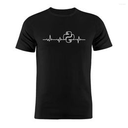 Men's T Shirts 2023 Shirt Computer Science Developer Programmer Coder Python Heartbeat Line Funny Gift Tee