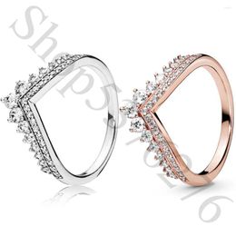 Cluster Rings Authentic 925 Sterling Silver Princess Wishbone Fashion Ring For Women Gift DIY Jewellery