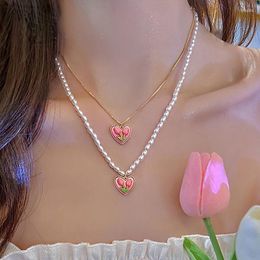 Chains 2Pcs Pearl Tulip Necklace Sets Cute Gold Color Chain Necklaces For Women Heart Romatic Chokers Trendy Fashion Jewerly 2023