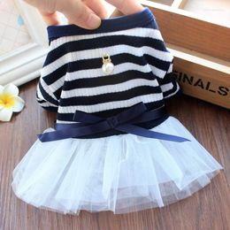 Dog Apparel Puppy Summer Princess Dresses Fashion Knit Stripe Lace Tutu Skirts Small Pet Dogs Clothes Overalls Chihuahua Schnauzer