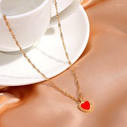 Chains Flatfoosie Fashion Charm Heart-shaped Pendant Necklace For Women Gold Color Twisted Chain Jewelry Friendship Gifts