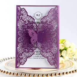 Greeting Cards 50Pcs Laser Cut Wedding Invitations Card Butterfly Covers Decorations Customised Birthday Engagement Party Paper Card Supplies 230317