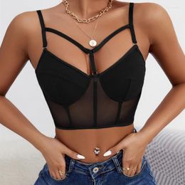 Women's Tanks Women Sexy Mesh Camis Tops Bras Black Backless Sex Bralette Crop Top Camisole Party Clubwear Corset Lingerie Tank Bandage