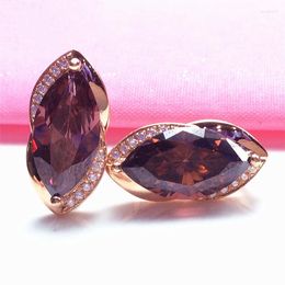 Dangle Earrings 585 Purple Gold Plated 14KI Rose Inlaid Marquise Shape Ruby For Women In Classic Luxury Wedding Jewelry Gift