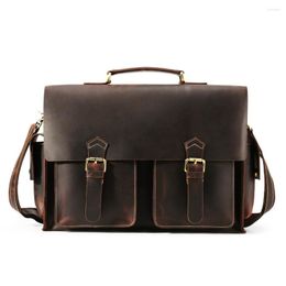 Briefcases Tiding Thick Handmade Leather Mens Briefcase 17 Inch Laptop Bag Crazy Horse Shoulder Messenger Increase Version 1425