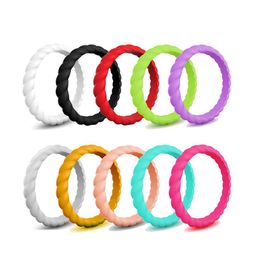 Cluster Rings 3/7/10pcs/set Female Soft Sports & Outdoors Silicone Finger Ring Women 3mm Thin Braided Rubber Wedding Bands JewelryCluste