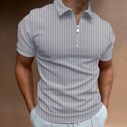 Men's Polos Men's fashion Polo Shirts Summer Stripe zipper Mens Polo Shirt Solid T-Shirt Brand Short-Sleeved Shirt Casual Slim Tops 230317