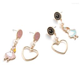 Stud Earrings Cartoon Enamel Style Girl And Heart Gold Color Brand Earring For Women Girls Jewelry Gift Drop