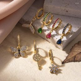 Hoop Earrings 1PC Flower Butterfly Fishtail Dangle Huggie Earring For Women Multicolor Zircon Water Drop Pendant Piercing Jewellery