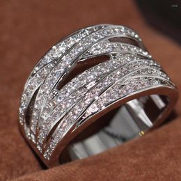 Wedding Rings US Size 5-11 Luxury Jewelry 10KT White Gold Filled Pave Full Clear Cubic Zirconia Party Cross Women Band Ring Gift