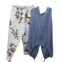 Women's Two Piece Pants 2 Pcs/Set Simple Women Tops Set Pieces Breathable Loose Type Ethnic Style Summer Blouse