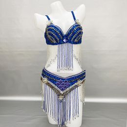 Stage Wear Wholesale Sequins Beaded Belly Dance Costume Bra Belt Set Women Sexy Performance Clothing Outfit Competition Dancewear