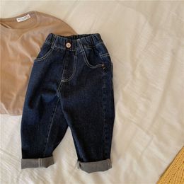 Jeans Korean style children solid color loose jeans 1-7 years boys girls fashion brief casual denim pants 230317