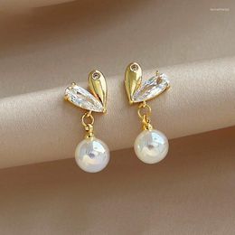Dangle Earrings 2023 Design Splicing Peach Heart Colour Film Pearl Pendant Korean Fashion Jewellery Party Women's Elegant Accessories